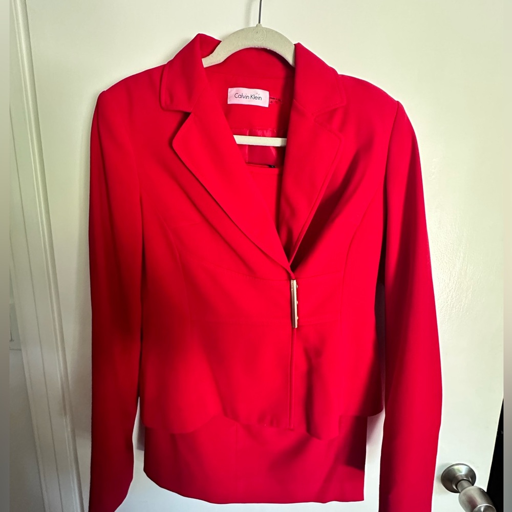 Red Calvin Klein Skirt Suit (Size 6)